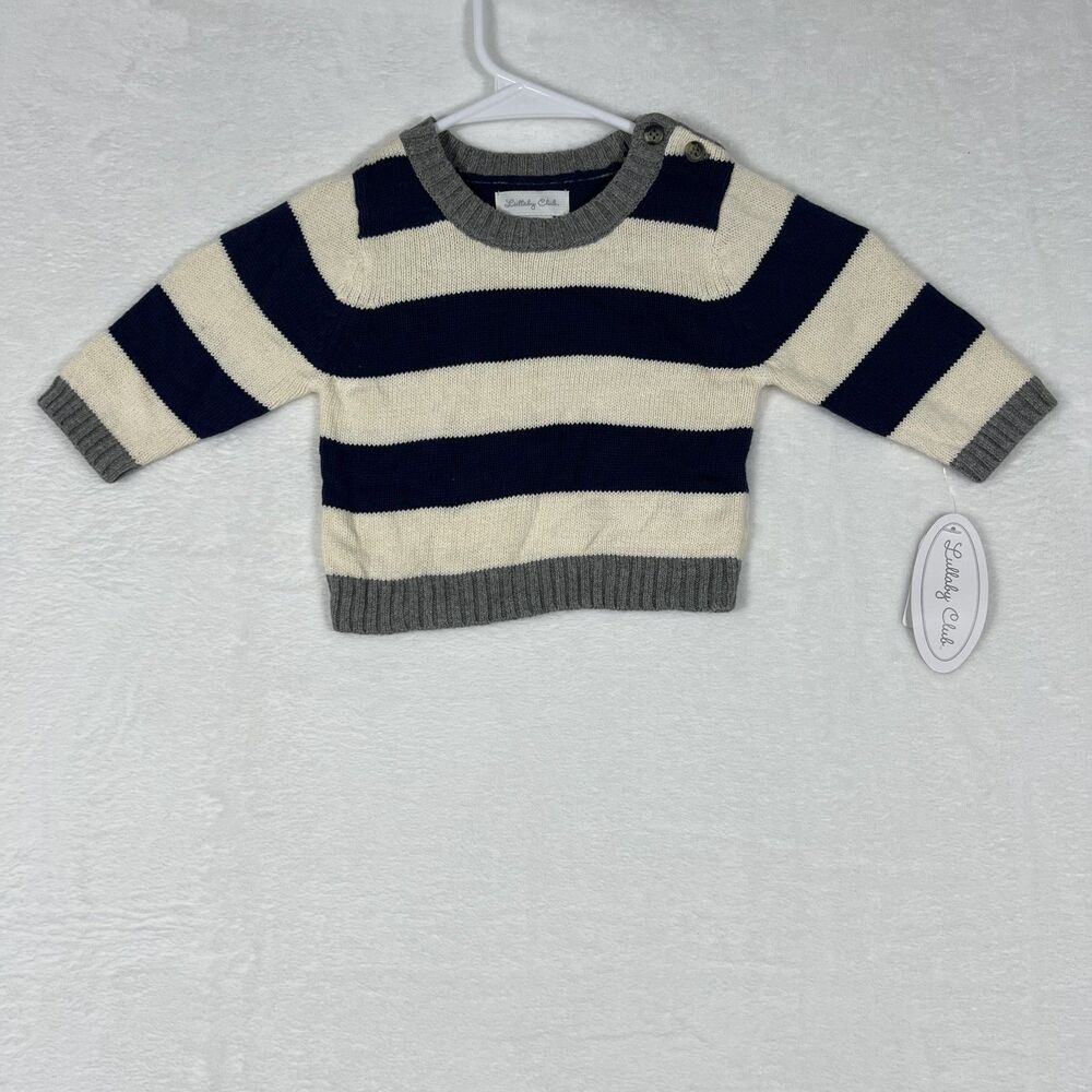 Lullaby Club Baby Boys Sweater Size 6M Navy Cream Stripe Cotton NWT Knit Top